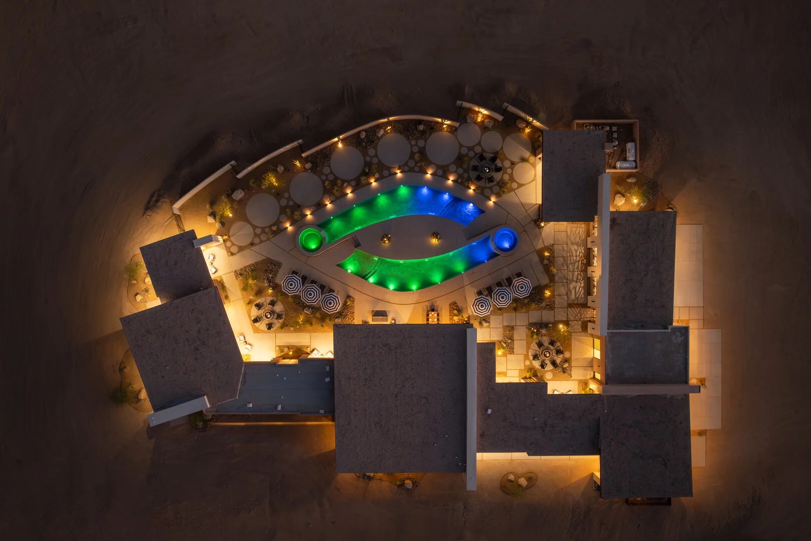Property aerial at dusk